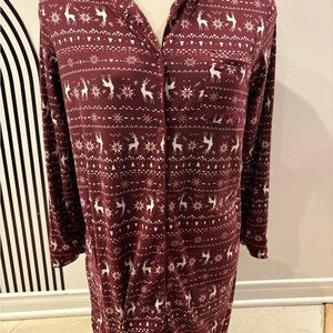 Red and White Reindeer Patterned Pajama Top